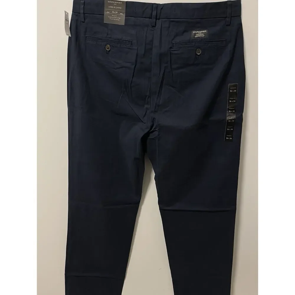 Banana Republic Men's Lived In Chino Pants 36x34 Navy Blue Straight Fit NWT GF
